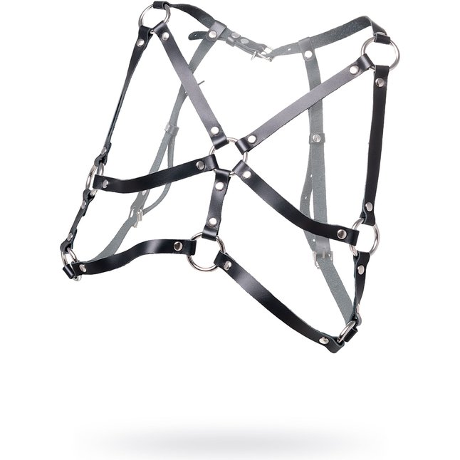 Черная кожаная портупея «Соблазн» с кольцами. Фотография 4.