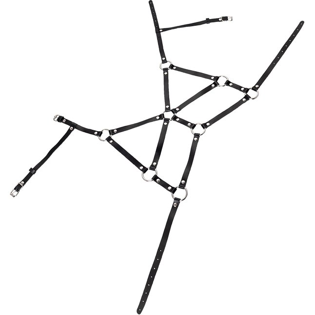 Черная кожаная портупея «Соблазн» с кольцами. Фотография 5.