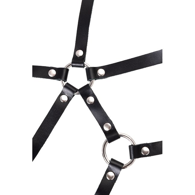 Черная кожаная портупея «Соблазн» с кольцами. Фотография 6.