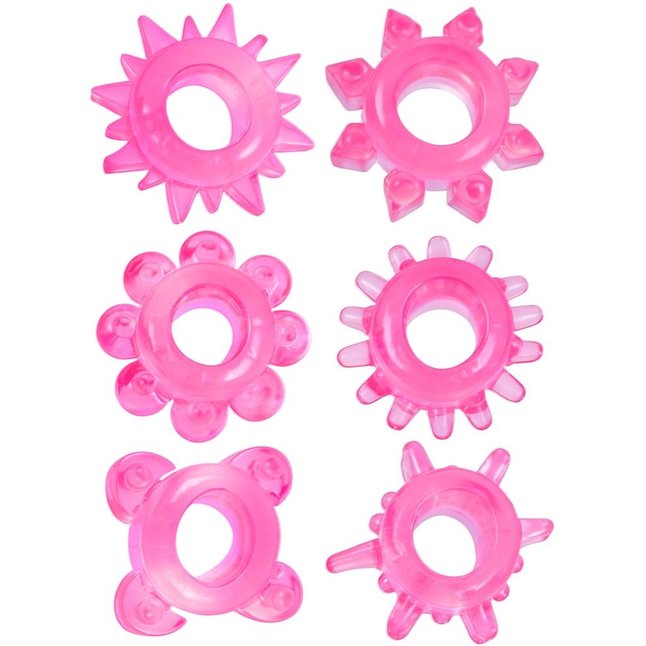 Набор из 6 розовых эрекционных колец с различным рельефом - EROWOMAN-EROMAN. Фотография 2.