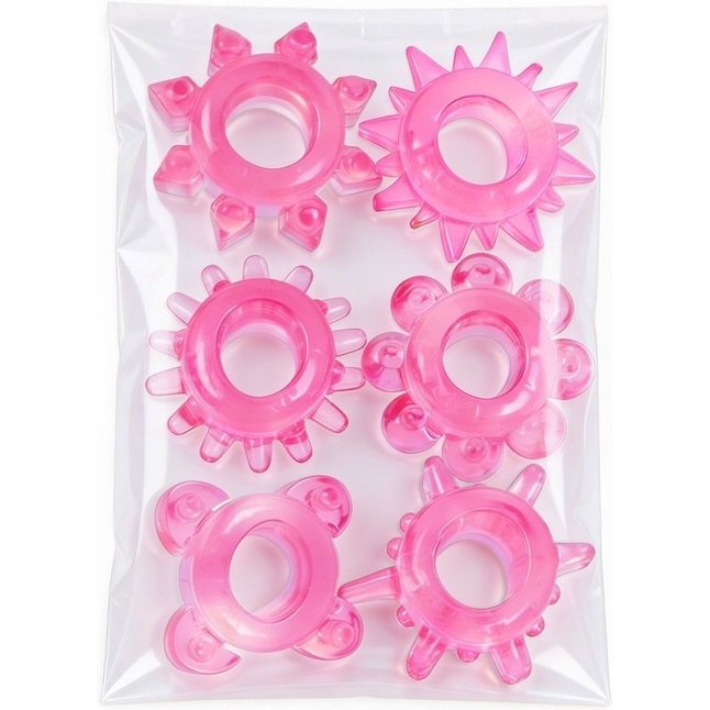 Набор из 6 розовых эрекционных колец с различным рельефом - EROWOMAN-EROMAN. Фотография 3.