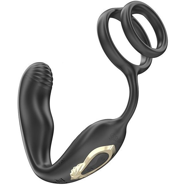 Черная анальная пробка с вращением и эрекционными кольцами