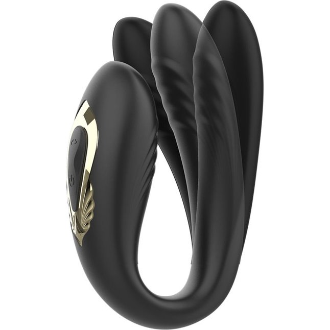 Черный вибратор для пар с ротацией и пультом ДУ. Фотография 2.