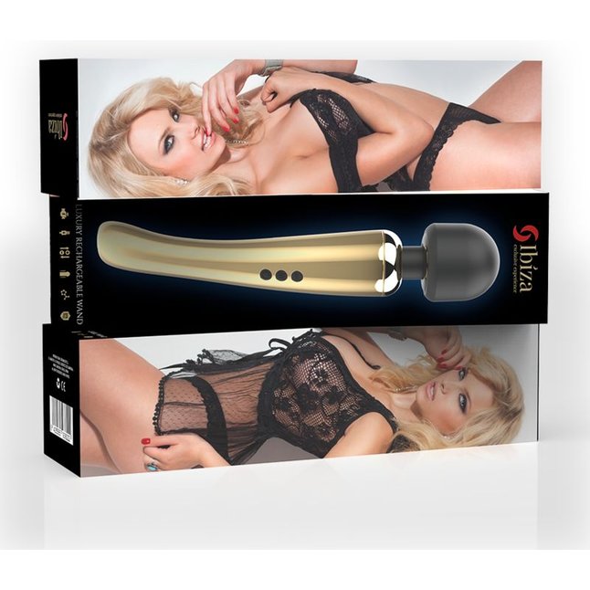 Золотисто-черный wand-вибратор - 30 см. Фотография 5.