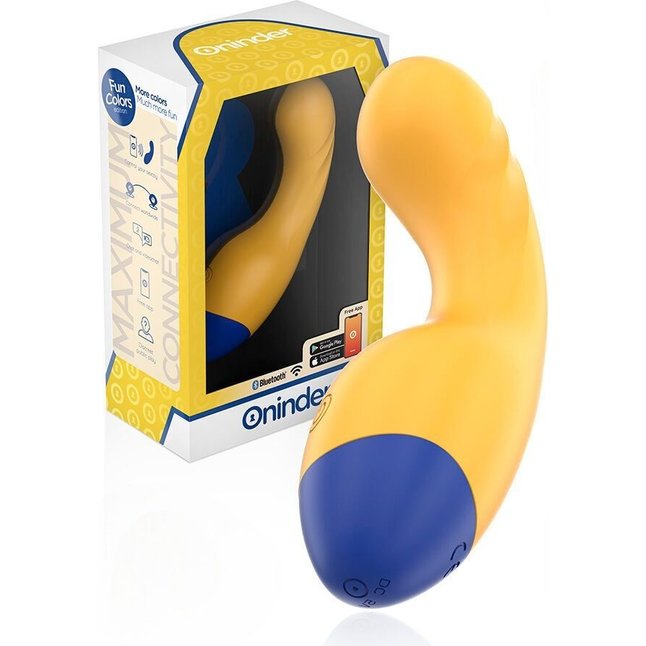 Желтый изогнутый мини-вибратор с управлением через приложение - 14 см