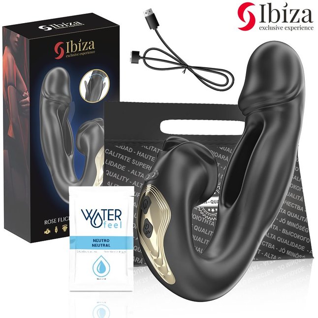 Черный вагинально-клиторальный вибратор с функцией маятника - 18 см. Фотография 2.