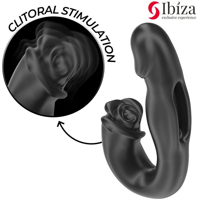 Черный вагинально-клиторальный вибратор с функцией маятника - 18 см. Фотография 5.