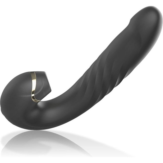 Черный вагинально-клиторальный вибратор с режимом всасывания - 18 см. Фотография 2.