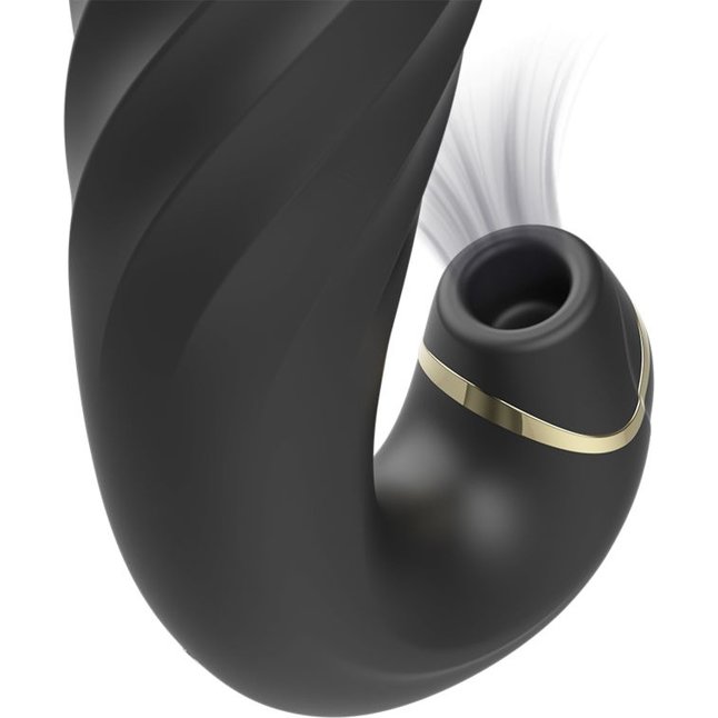 Черный вагинально-клиторальный вибратор с режимом всасывания - 18 см. Фотография 3.