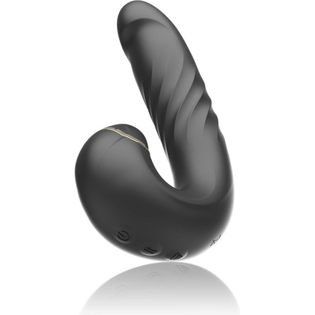 Черный вагинально-клиторальный вибратор с режимом всасывания - 18 см. Фотография 4.