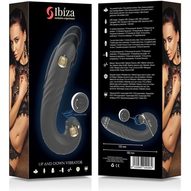 Черный вагинально-клиторальный вибратор с режимом всасывания - 18 см. Фотография 7.