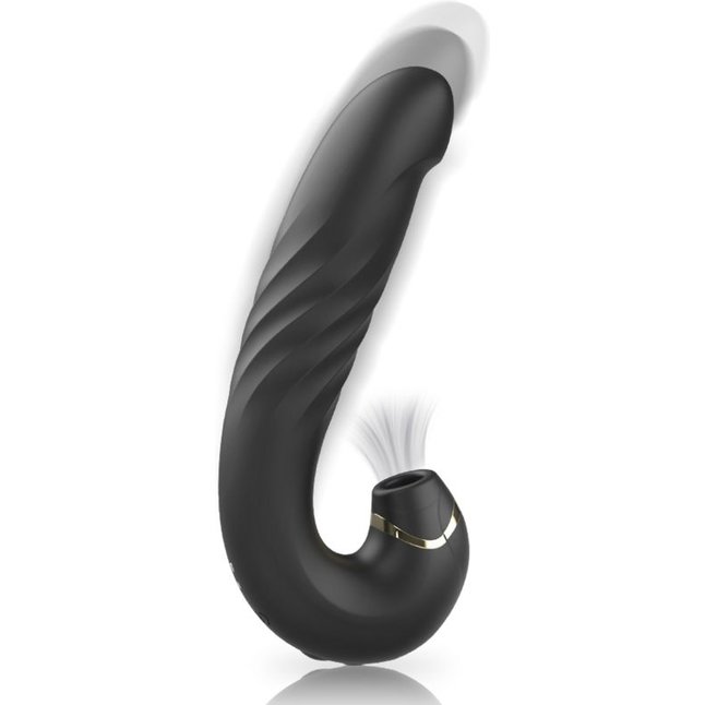Черный вагинально-клиторальный вибратор с режимом всасывания - 18 см