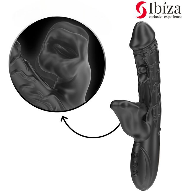 Черный вибратор с режимами колебаний и посасывания - 23,5 см. Фотография 2.