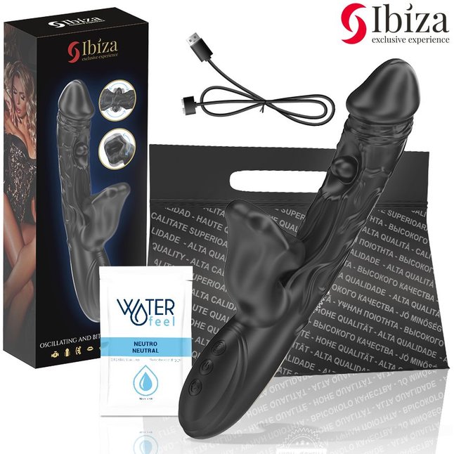 Черный вибратор с режимами колебаний и посасывания - 23,5 см. Фотография 5.