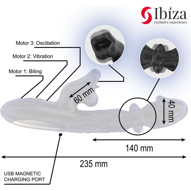 Черный вибратор с режимами колебаний и посасывания - 23,5 см. Фотография 7.