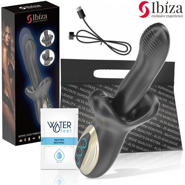 Черный вибратор с эффектом фрикций и посасывания - 23 см. Фотография 5.