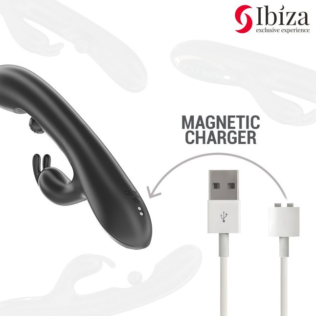 Черный вибратор-кролик с вращающимся шариком - 24,5 см. Фотография 6.