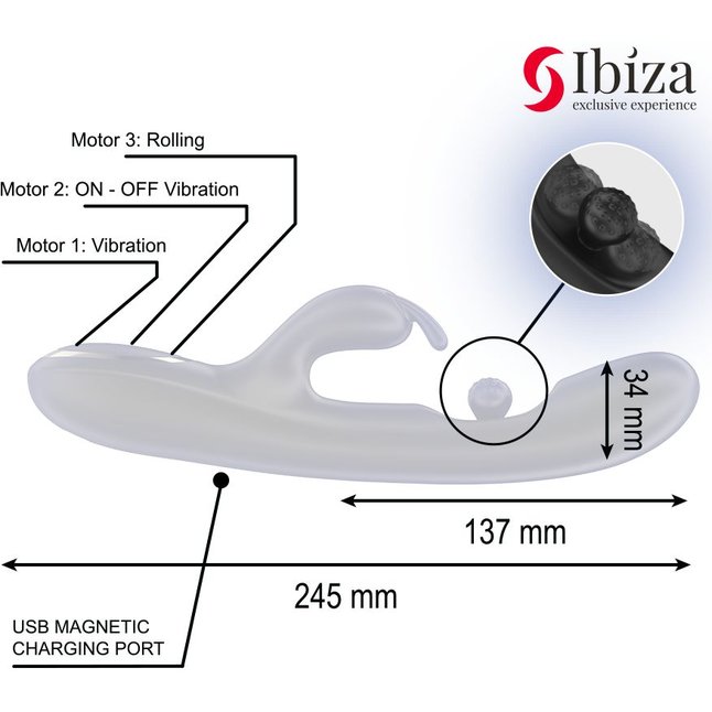 Черный вибратор-кролик с вращающимся шариком - 24,5 см. Фотография 7.