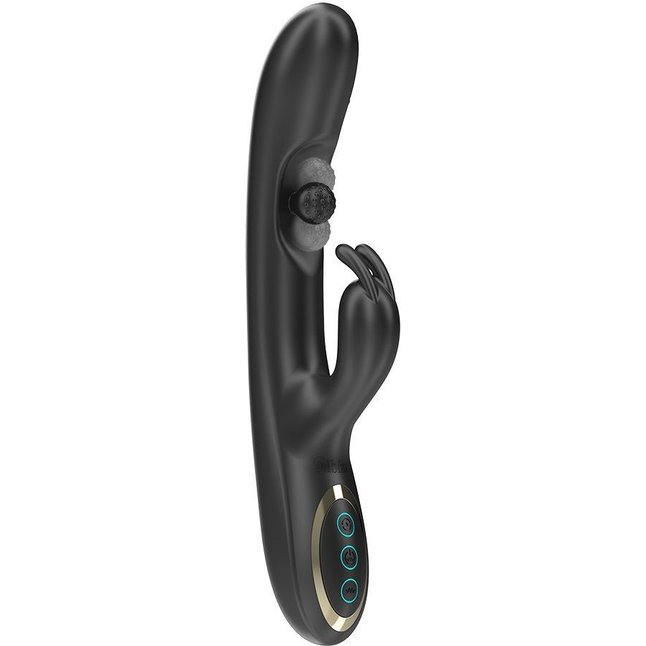 Черный вибратор-кролик с вращающимся шариком - 24,5 см