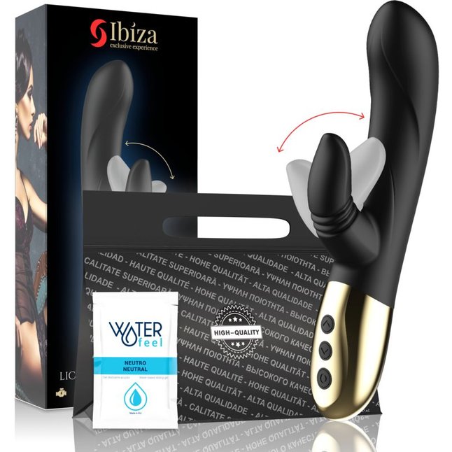 Черный вибратор-кролик с имитацией оральных ласк - 20 см. Фотография 6.