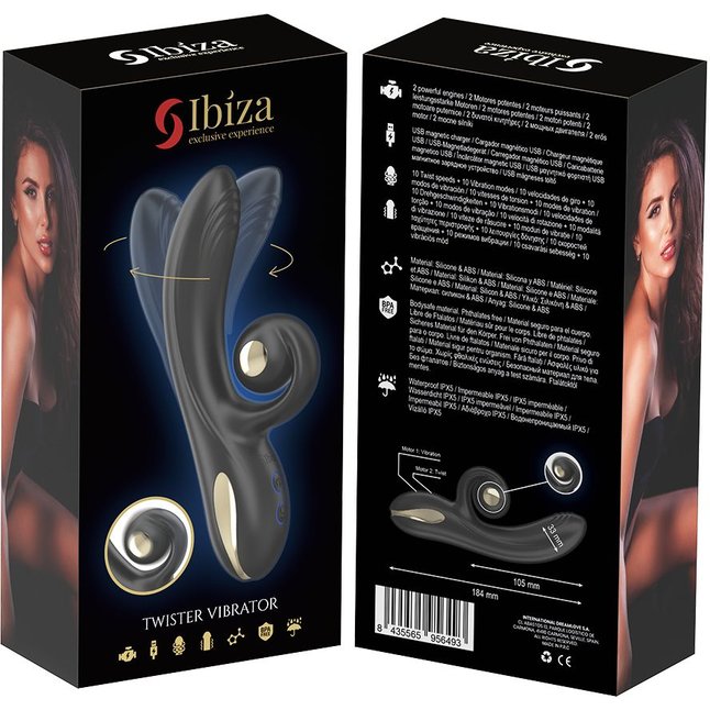 Черный вибратор-кролик с режимами вибрации и вращения - 18,4 см. Фотография 3.