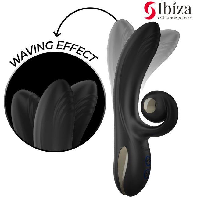 Черный вибратор-кролик с режимами вибрации и вращения - 18,4 см. Фотография 4.