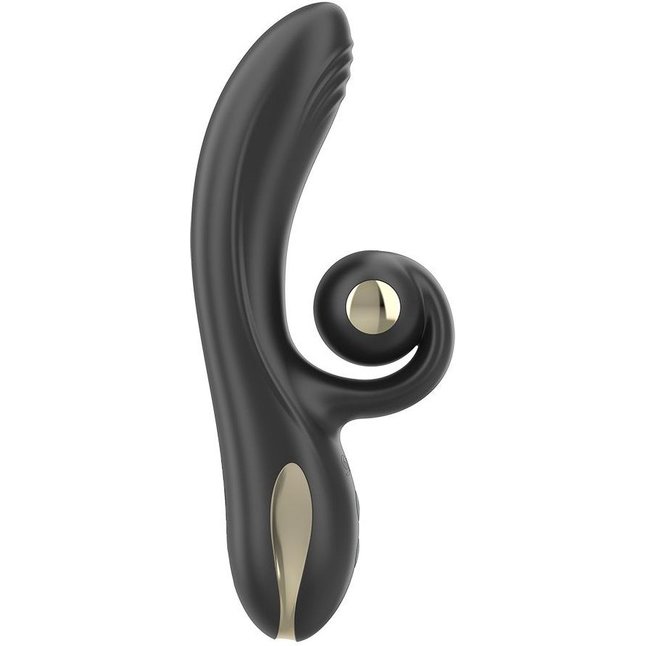 Черный вибратор-кролик с режимами вибрации и вращения - 18,4 см