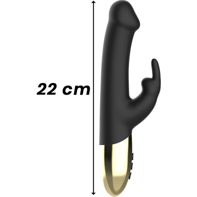 Черный вибратор-кролик с вращением бусин - 22 см. Фотография 7.
