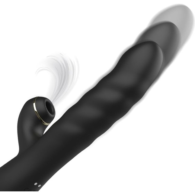 Черный вибратор-кролик с функциями пенетрации и всасывания - 23,5 см. Фотография 2.
