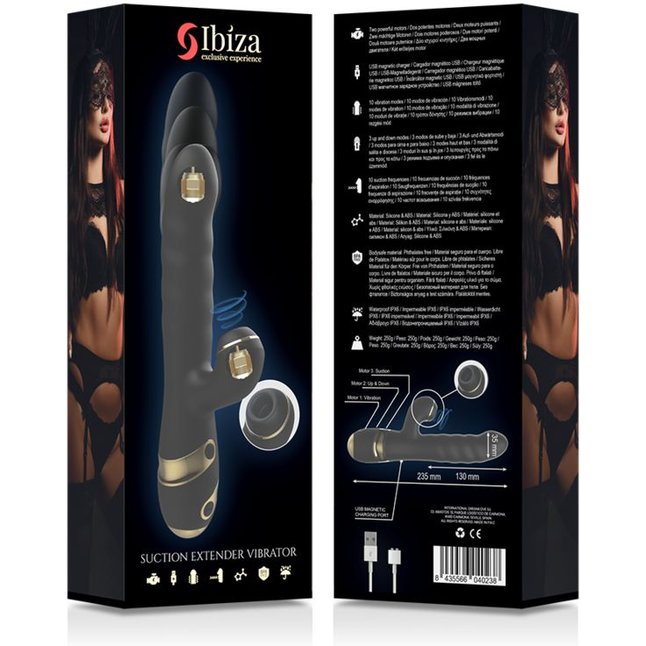 Черный вибратор-кролик с функциями пенетрации и всасывания - 23,5 см. Фотография 5.