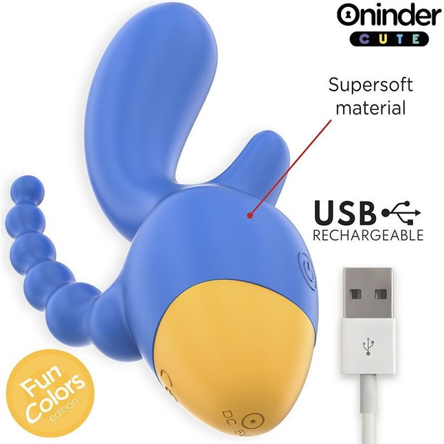 Синий мини-вибратор с анальным хвостом и управлением через приложение - 13 см. Фотография 4.