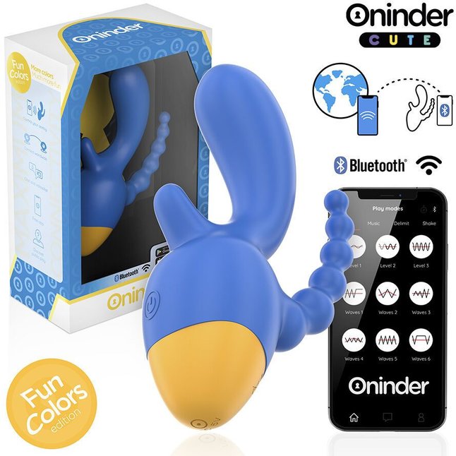 Синий мини-вибратор с анальным хвостом и управлением через приложение - 13 см. Фотография 6.