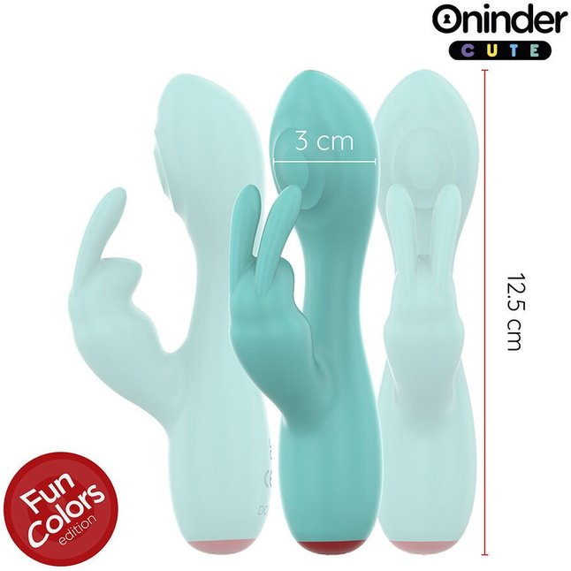 Аквамариновый мини-вибратор типа ’’кролик’’ с режимом постукивания - 12,5 см. Фотография 3.