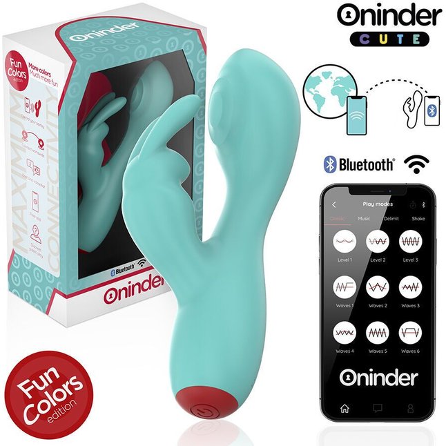 Аквамариновый мини-вибратор типа ’’кролик’’ с режимом постукивания - 12,5 см. Фотография 4.