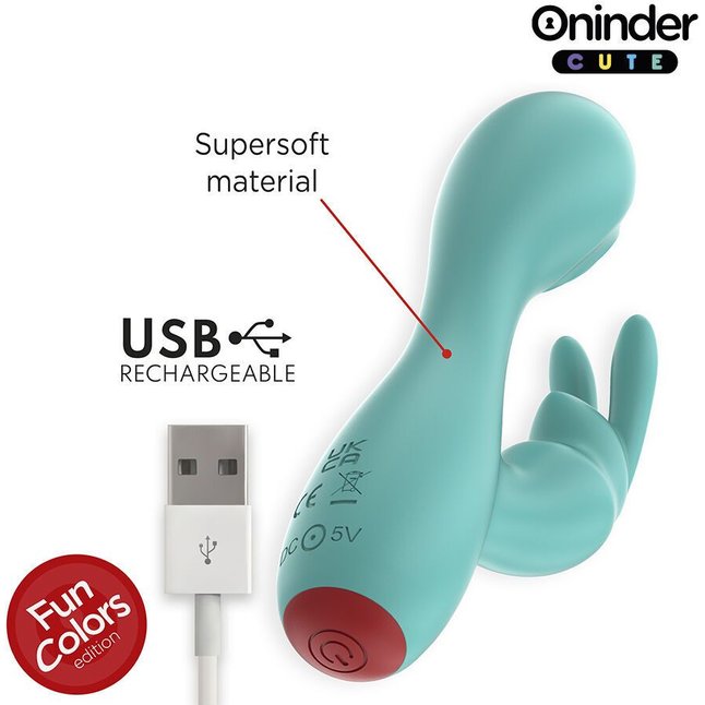 Аквамариновый мини-вибратор типа ’’кролик’’ с режимом постукивания - 12,5 см. Фотография 6.