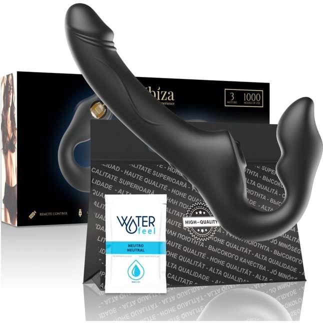 Черный безремневой страпон с 3 моторами. Фотография 7.