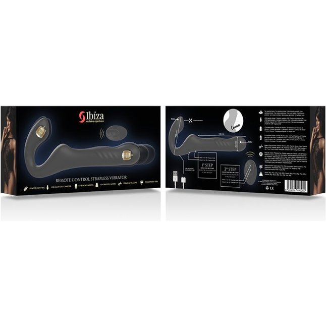 Черный безремневой страпон с вибрацией и возвратно-поступательными движениями - 24 см. Фотография 5.