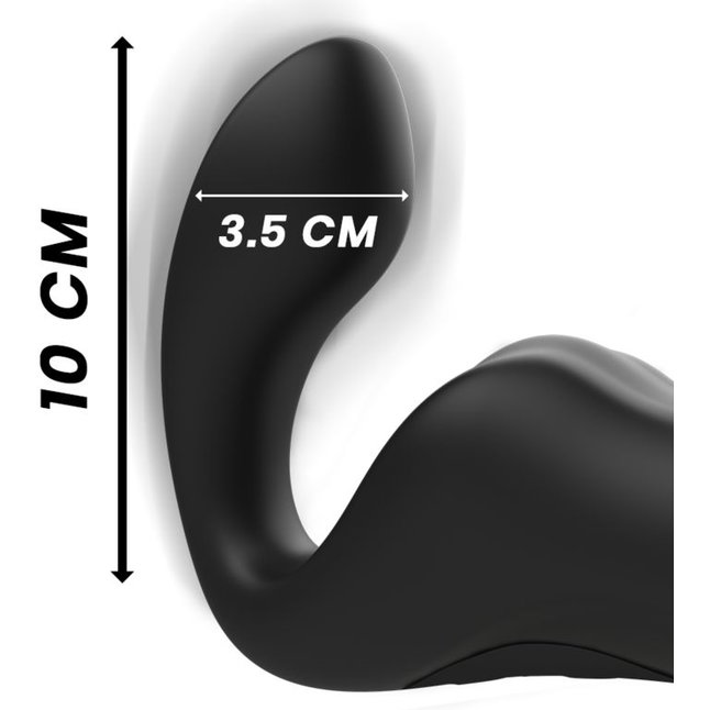 Черный безремневой страпон с вибрацией и возвратно-поступательными движениями - 24 см. Фотография 7.