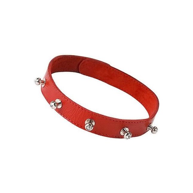 Красный кожаный ошейник с фурнитурой со стразами - BDSM accessories