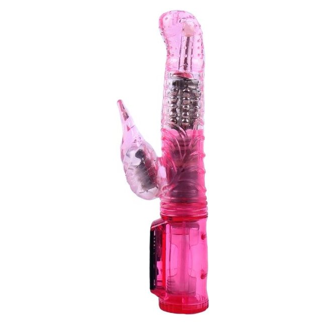Розовый вибратор с подвижной головкой в пупырышках - 21 см
