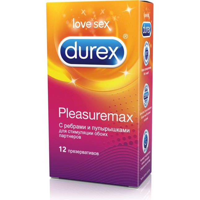 Рельефные презервативы с точками и рёбрами Durex Pleasuremax - 12 шт