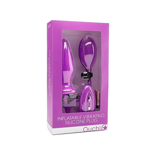 Фиолетовый анальный стимулятор с функцией расширения и вибрацией Inflatable Vibrating Silicone Plug - 12,2 см - Ouch!. Фотография 2.