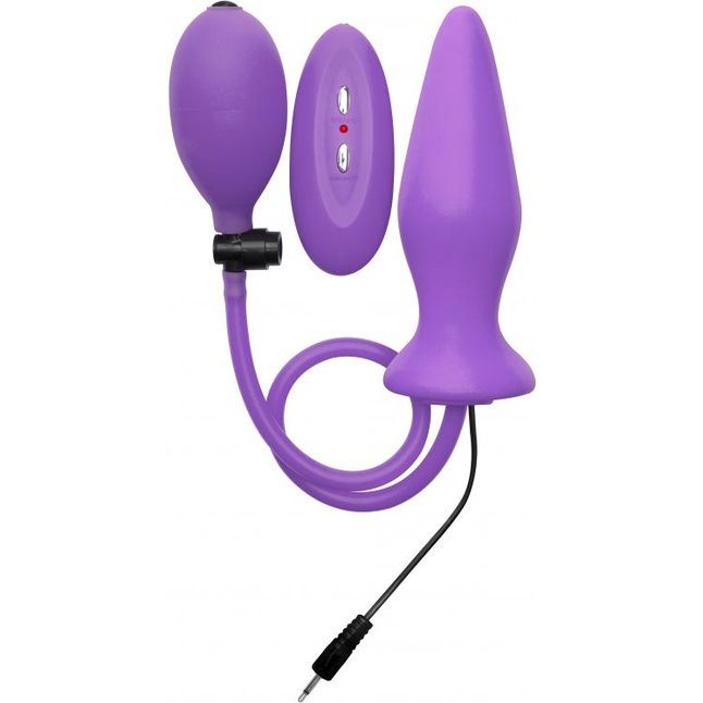 Фиолетовый анальный стимулятор с функцией расширения и вибрацией Inflatable Vibrating Silicone Plug - 12,2 см - Ouch!