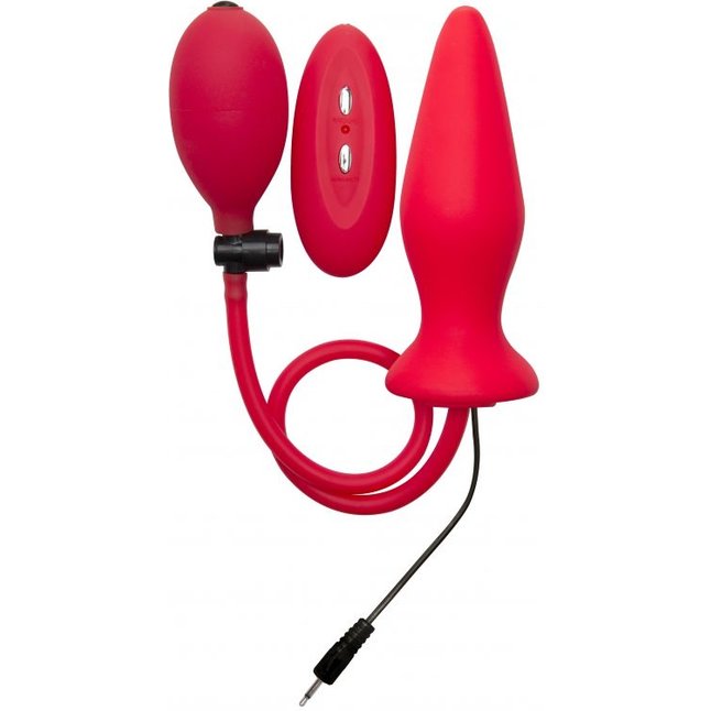 Красный анальный стимулятор с функцией расширения и вибрацией Inflatable Vibrating Silicone Plug - 12,2 см - Ouch!