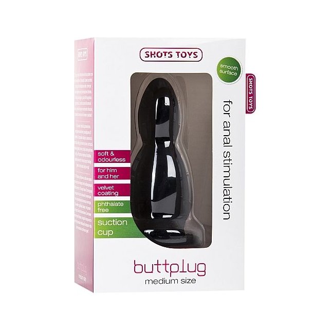 Чёрная анальная пробка Buttplug Medium - 11,4 см - Shots Toys. Фотография 2.