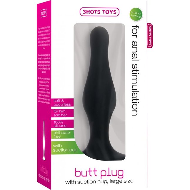 Чёрная фигурная анальная пробка Butt Plug with Suction Cup Large - Shots Toys. Фотография 3.