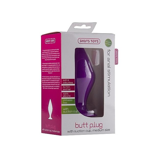 Фиолетовая средняя анальная пробка Butt Plug with Suction Cup Medium - Shots Toys. Фотография 3.