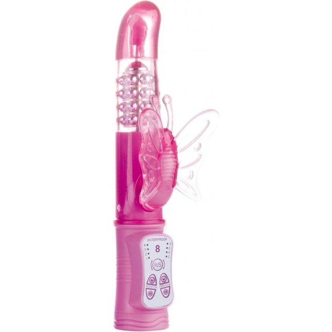 Розовый перезаряжаемый вибратор Rechargeable Butterfly с клиторальной бабочкой - 22,8 см - Shots Toys