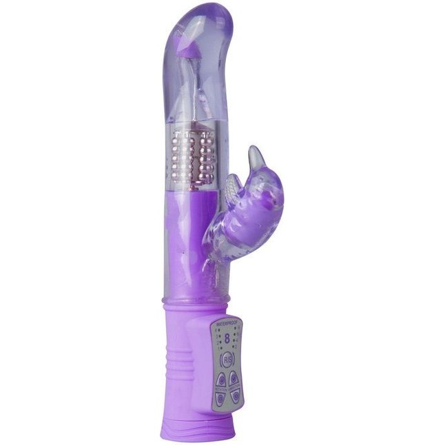 Фиолетовый вибратор Dolphin Diver с клиторальным отростком - 22 см - Shots Toys