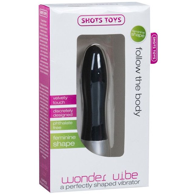 Чёрный вибромассажёр Wonder Vibe - 19 см - Shots Toys. Фотография 2.